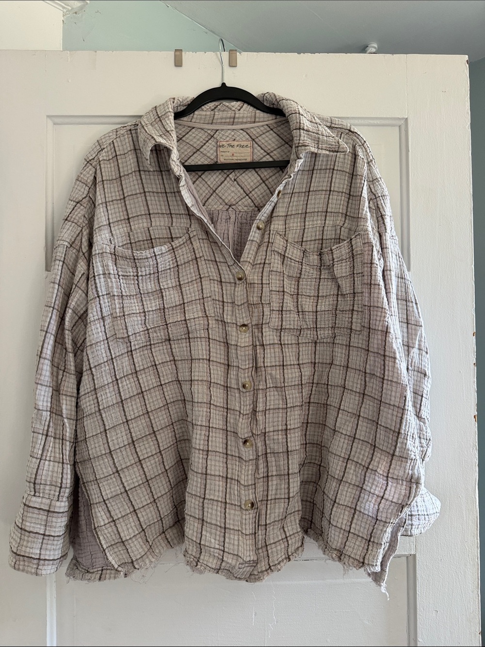 Free People Men's Neutral Plaid Button-Down Shirt in Beige and Brown